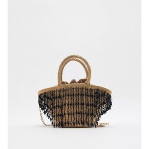 Zara Elegant Tan and Black Beaded Women's Bag